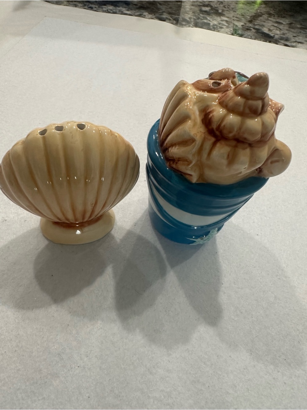 Coastal Seashell Ceramic Salt & Pepper Shakers - Blue & Cream